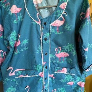 House Of Pj Round Neck Turquoise Flamingo 🦩 Short