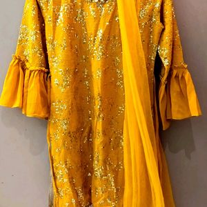 Yellow Sharara Set With Dupatta.