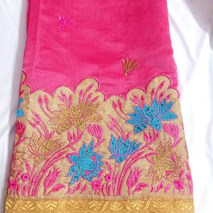 Tissue Cotton With Embroidery Work Saree