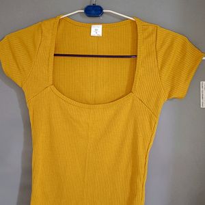 Mustard Color Fitted Rib Top