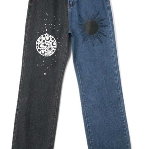 URBANIC Y2K Patchwork Sun Moon Print Jeans