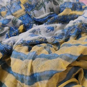 Yellow Blue White Printed Dupatta