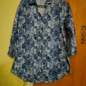 Flower printed blue shirt