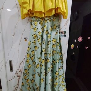 Yellow Cold Shoulder Long Frock