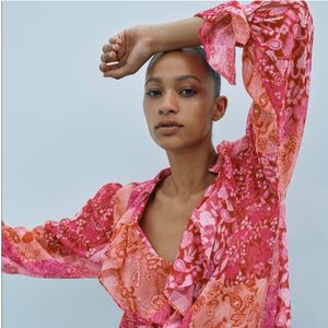 Zara Ruffle Paisley Print Top