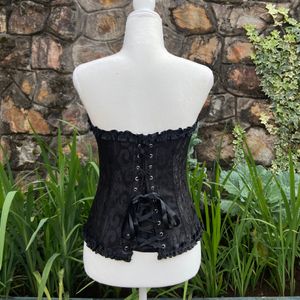 Black Textured Corset Top