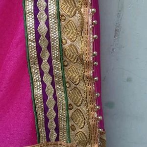 Pink Saree With Blouse Attached