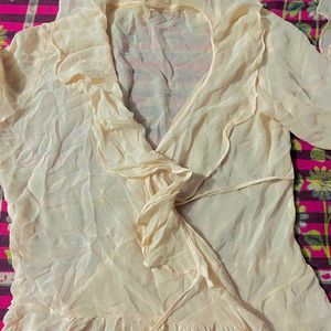 Tied Sheer Blouse Wrap Cardigan