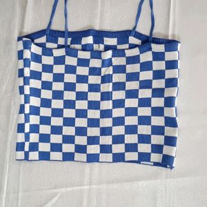 Checkerd Blue & White Tank Top