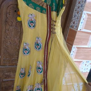 Yellow Embroidered Long Kurti