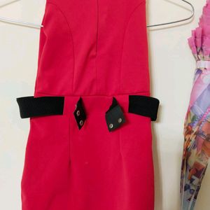 Red Neclace & Belt  Attached Dress For Baby Girl