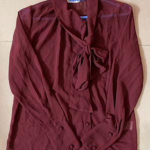 Maroon Georgette Tie Up Shirt