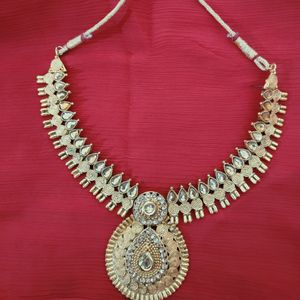 Artificial Golden Neck Set With Earrings