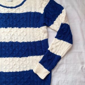 White & Blue Cable Knitted Sweater