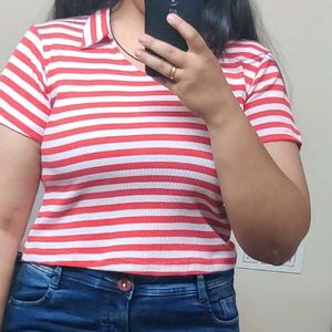 Red And White Crop Top