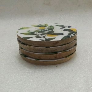 Wooden Lemon Enamel Coaster Set Of 4