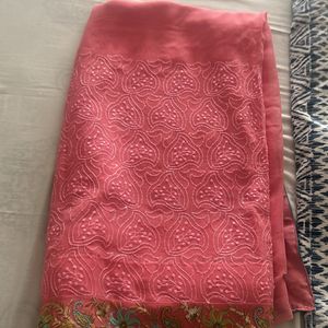 Elegant Peach Saree With Thread Work