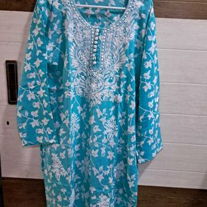 Light Blue Chikankari Kurta With Pants and Dupatta