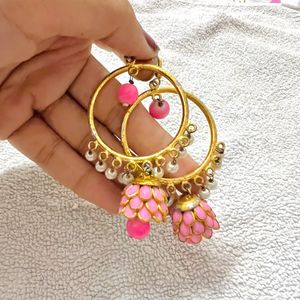 Golden And Pink Earrings