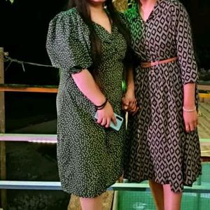 Women Green Polka Dot Dress L Size