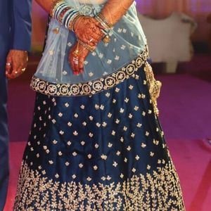 Blue Bridal Lehnga With Net Dupatta