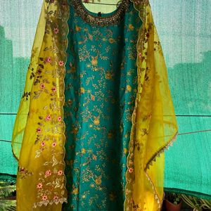 Party Wear Embroidered Kurta With Organza Dupatta