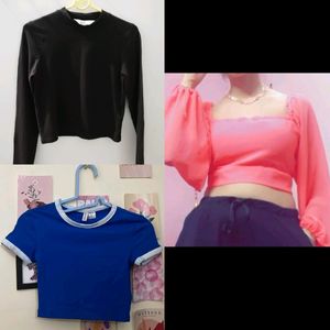 H&M 2 Crop Tops + Pink Wrap Top For Women