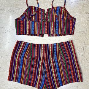 Multi Colour Co Ord Set With Shorts & Top