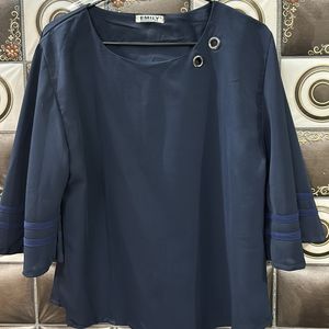 Navy Blue Bell Sleeves Partywear Top