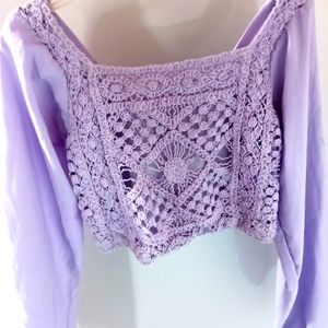 Beautiful Lavender Balloon Sleeve Crop Top🪐🌼