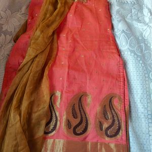 Tailored Peach Banarasi Kurta With Dupatta(Women)