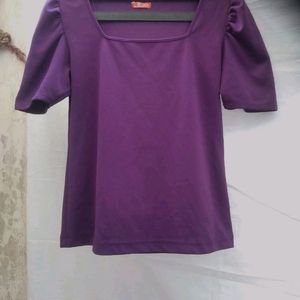 30rs Off🚚Casual Puff Sleeves Solid Purple Top