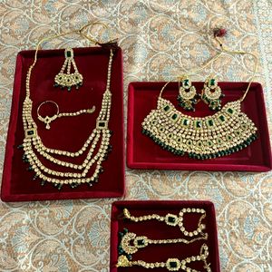 Green Kundan Polki Goldplated Bridal Jewellery Set