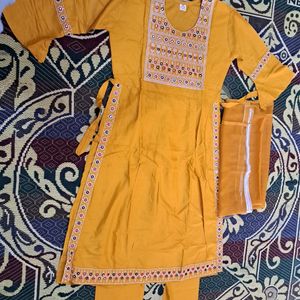 Nyra Cut Kurta Set IN Pretty Mustard Color