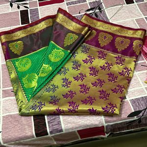 Green & Magenta Colour Banarasi Saree