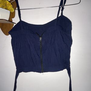 navy blue knot crop top