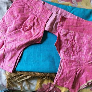 Unused Blue And Pink Saree