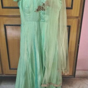 Green Long Gown With Embroidery Work