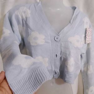 Blue Korean Short Cardigan