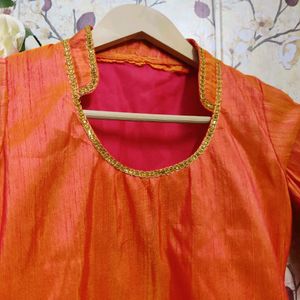 Solid Plain Orange Kurta 🤩