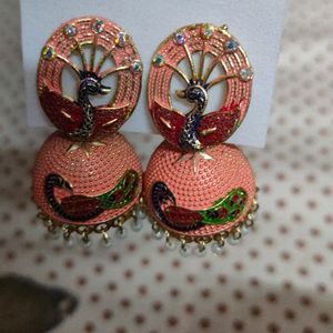 Long Jhumka Peacock Party Wearing Earrings