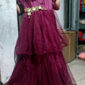 Dark Wine Colour Designer Long frock net