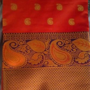 Banarasi Silk Saree Coral