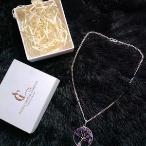 Natural Amethyst Tree of Life Pendant With Chain