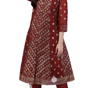 Women Chanderi Kurti Pent With Dupatta Set