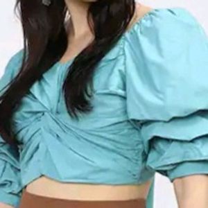 Teal Colour Sweetheart Neck Crop Top