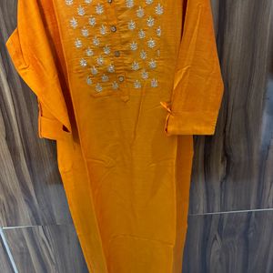 Combo Orange Silk Kurta And Rayon A Line Kurt