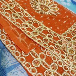 New Georgette Orange Saree