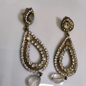 Gold Plated White Diamond Earrings