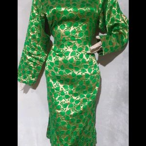 Woman green and golden work empire kurti